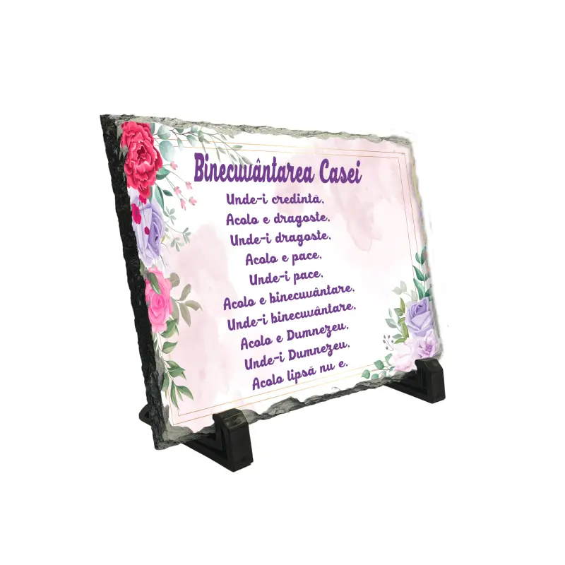Binecuvantarea casei, piatra ardezie personalizata, cu mesaj model pa007